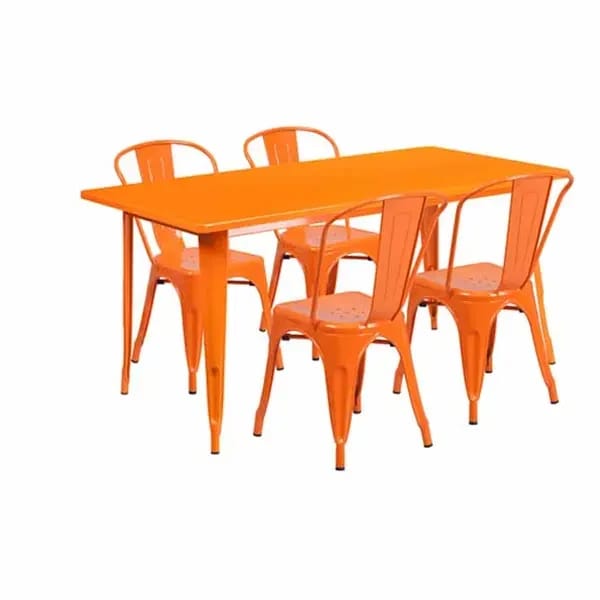 Flash Furniture ET-CT005-4-30-OR-GG Orange Galvanized Steel Table and Chair Set with Four Chairs — view 1