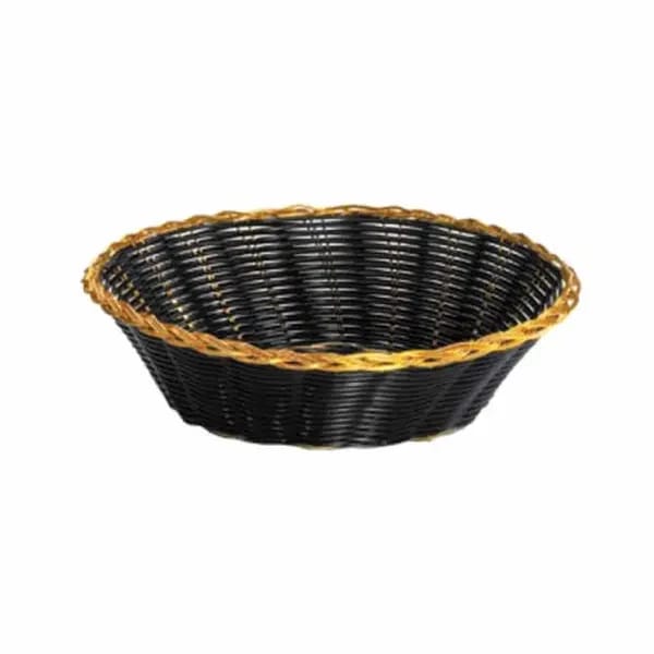 Tablecraft 875B Black Round Woven Basket with Gold Trim 8" x 2" | Case of 12 — view 2
