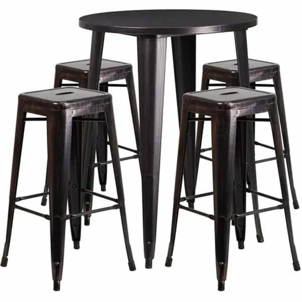 Flash Furniture CH-51090BH-4-30SQST-BQ-GG Black and Antique Gold Metal Bar Stool and Table Set with Four Bar Stools — view 1