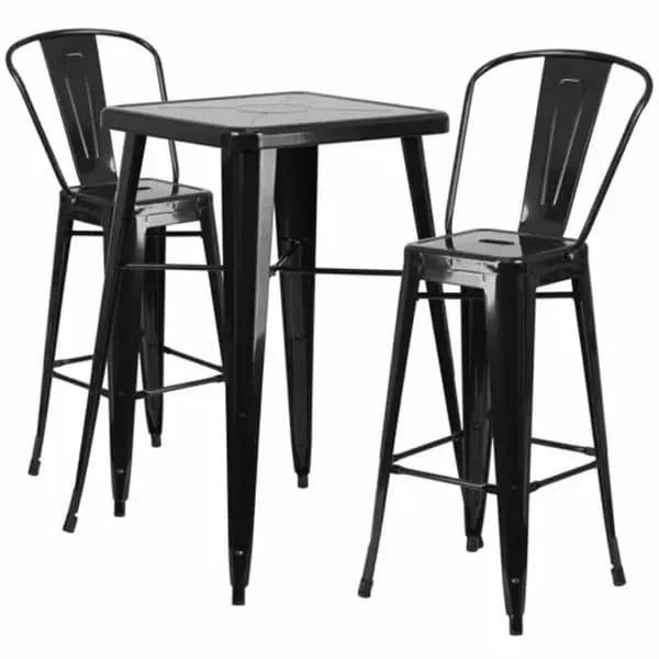 Flash Furniture CH-31330B-2-30GB-BK-GG Black Galvanized Steel Bar Stool and Table Set with Two Bar Stools — view 2