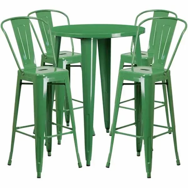Flash Furniture CH-51090BH-4-30CAFE-GN-GG Green Metal Bar Stool and Table Set with Four Bar Stools — view 2