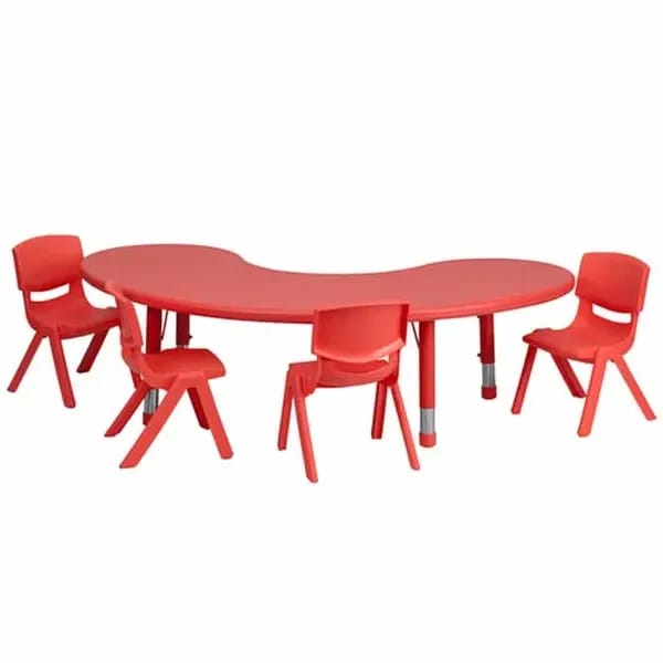 Flash Furniture YU-YCX-0043-2-MOON-TBL-RED-E-GG Red Preschool Activity Table Set with Four Chairs — view 2