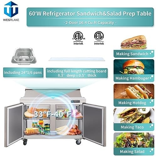Westlake WKSR-60BM Salad Prep Table Refrigerator 2 Door 33-40°F — view 2