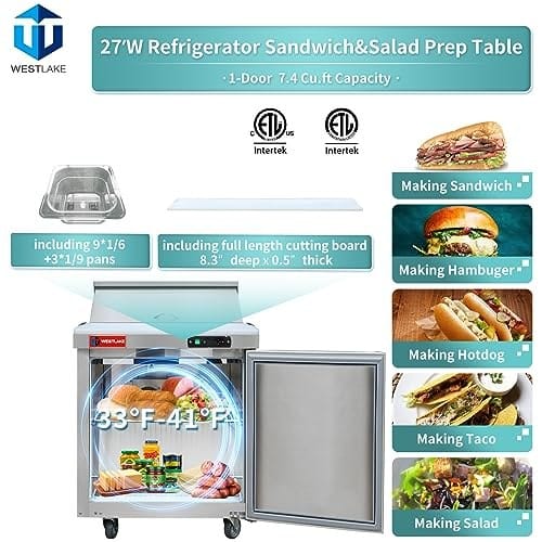 Westlake WKSR-27BM Salad Prep Table Refrigerator 1 Door 33-40°F — view 7