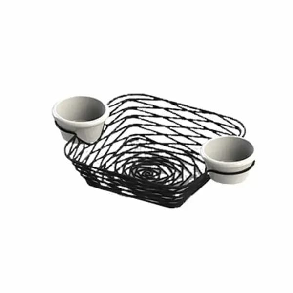 Tablecraft BK171172 Black Metal Artisan Square Basket with Integrated Ramekins 11" x 7-1/2" x 2" — view 1