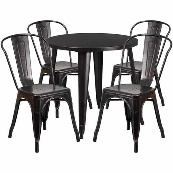 Flash Furniture CH-51090TH-4-18CAFE-BQ-GG Black and Antique Gold Metal Table and Chair Set with Four Chairs — view 2