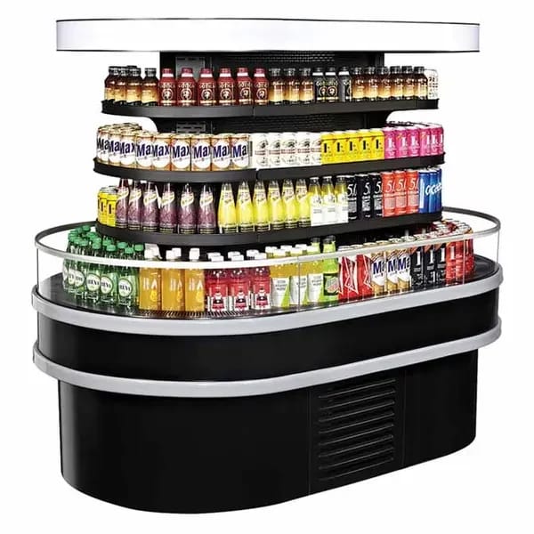 Turbo Air TIOM-20RSRB-N Black Oval Open Island Display Case Merchandiser 48"W x 67-7/8"D — view 1