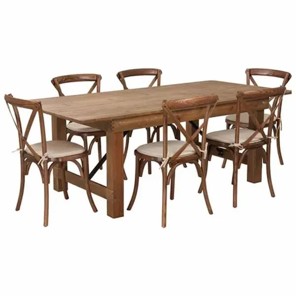 Flash Furniture XA-FARM-9-GG Pecan Wood Farm Table and Chair Set with Six Chairs — view 2