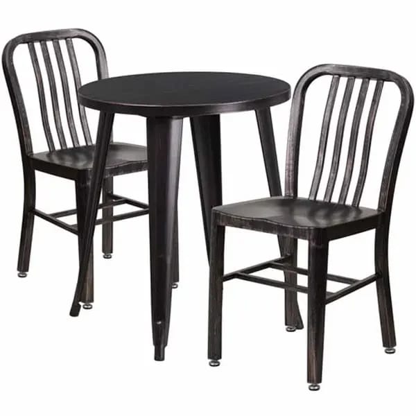 Flash Furniture CH-51080TH-2-18VRT-BQ-GG Black and Antique Gold Metal Table and Chair Set with Two Chairs — view 2