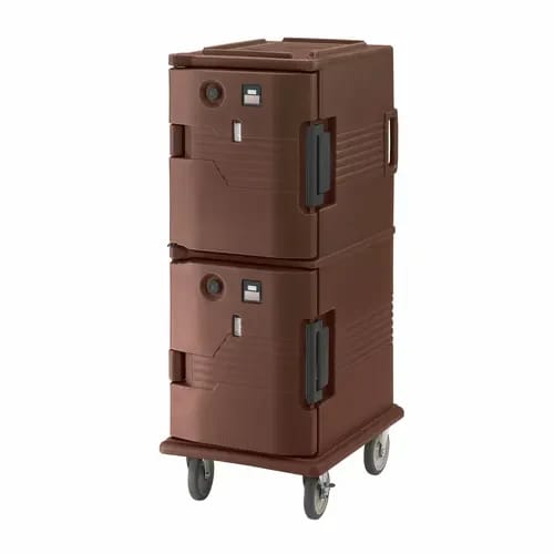 Cambro Ultra Camcart UPCH800131 2-Compartment Dark Brown Heated Food Pan Carrier — view 1