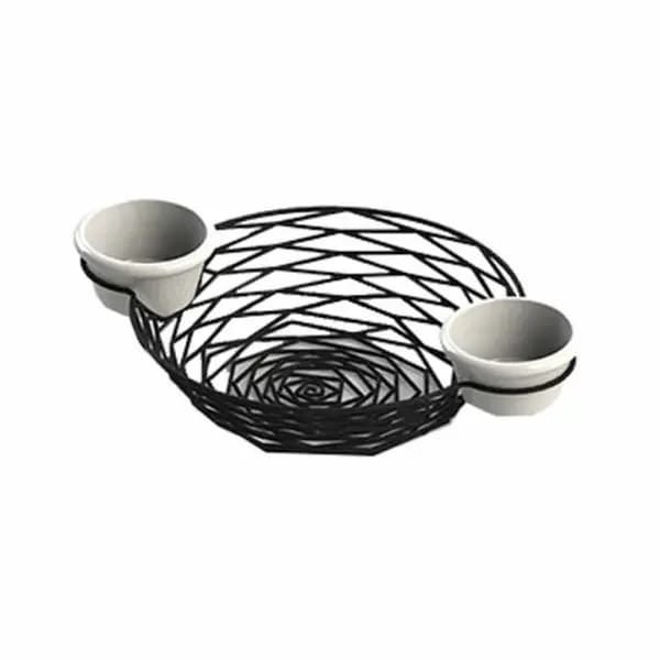 Tablecraft BK171182 Black Metal Artisan Round Basket with Integrated Ramekins 11" x 8-1/4" x 2" — view 2