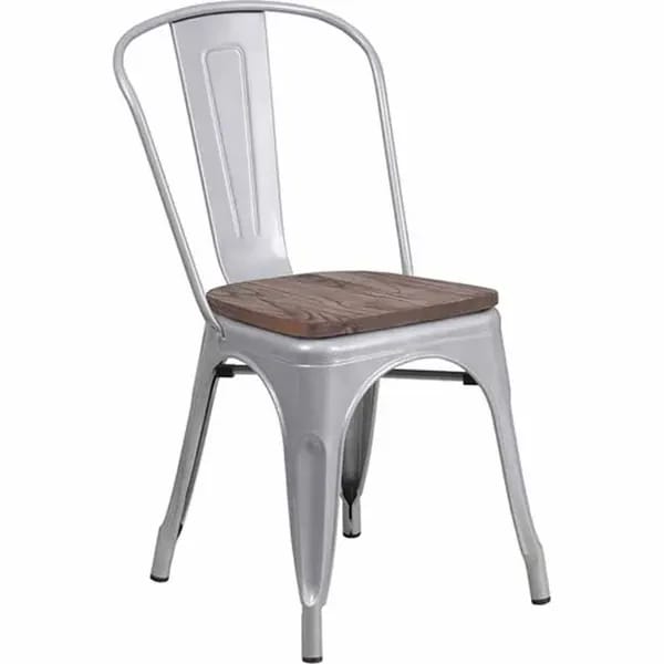 Flash Furniture CH-31230-SIL-WD-GG Silver Galvanized Steel Chair with Wood Seat — view 1
