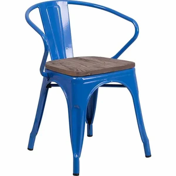 Flash Furniture CH-31270-BL-WD-GG Blue Galvanized Steel Armchair with Wood Seat — view 1