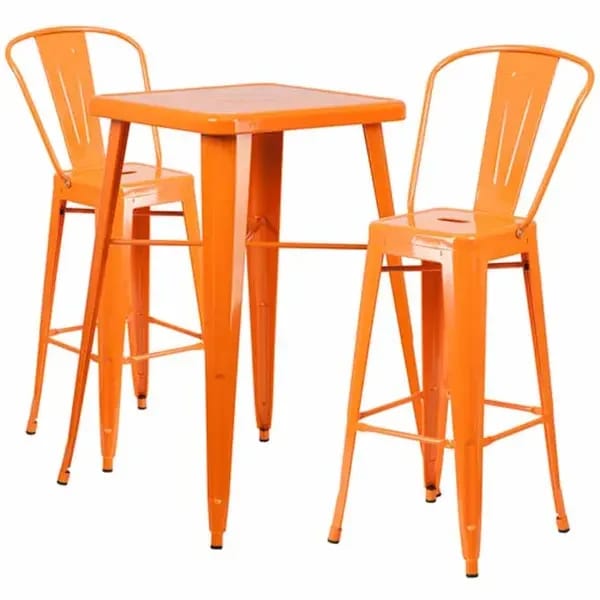 Flash Furniture CH-31330B-2-30GB-OR-GG Orange Galvanized Steel Bar Stool and Table Set with Two Bar Stools — view 2
