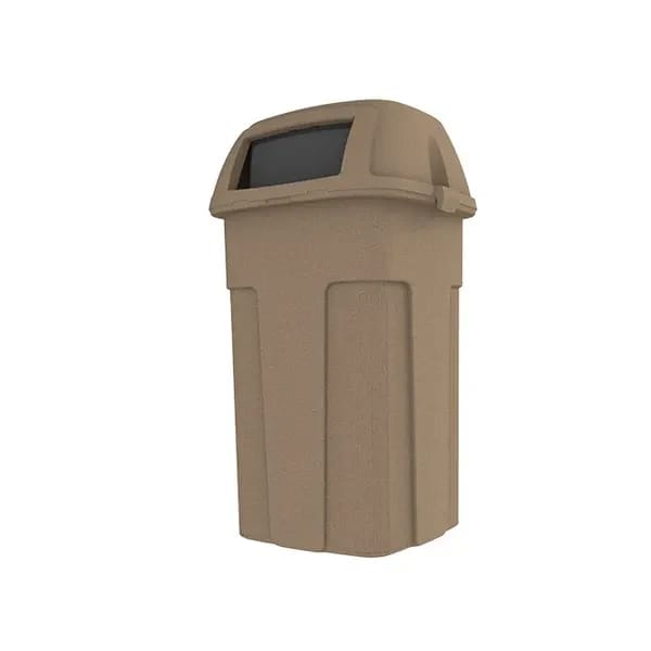 Toter SHL50-90715 50 Gallon Slimline Sandstone Square Trash Container with Hinged Dome Lid — view 1