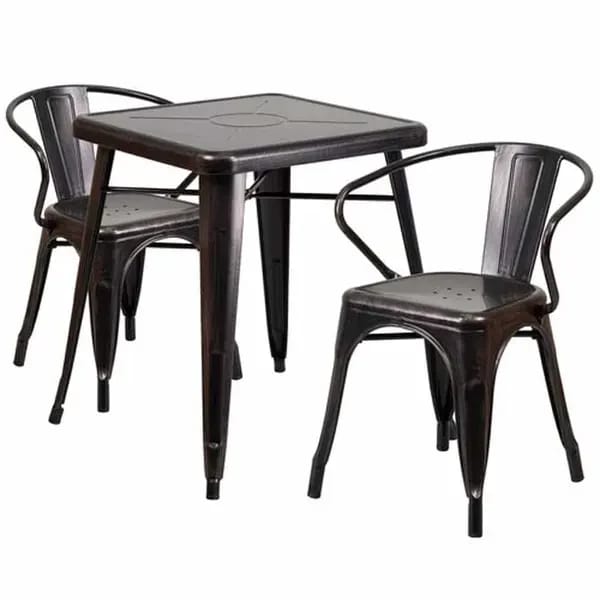 Flash Furniture CH-31330-2-70-BQ-GG Black and Antique Gold Galvanized Steel Table and Chair Set with Two Chairs — view 2