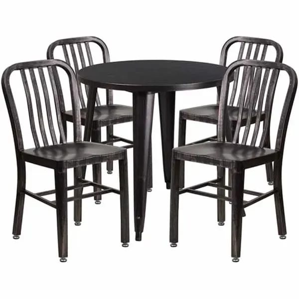 Flash Furniture CH-51090TH-4-18VRT-BQ-GG Black and Antique Gold Metal Table and Chair Set with Four Chairs — view 1