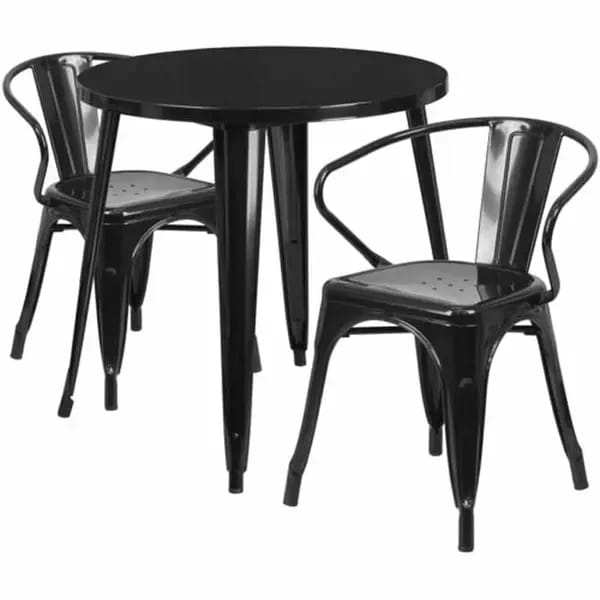 Flash Furniture CH-51090TH-2-18ARM-BK-GG Black Metal Table and Chair Set with Two Chairs — view 2