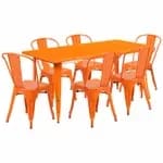 Flash Furniture ET-CT005-6-30-BK-GG Black Galvanized Steel Table and Chair Set with Six Chairs — view 5