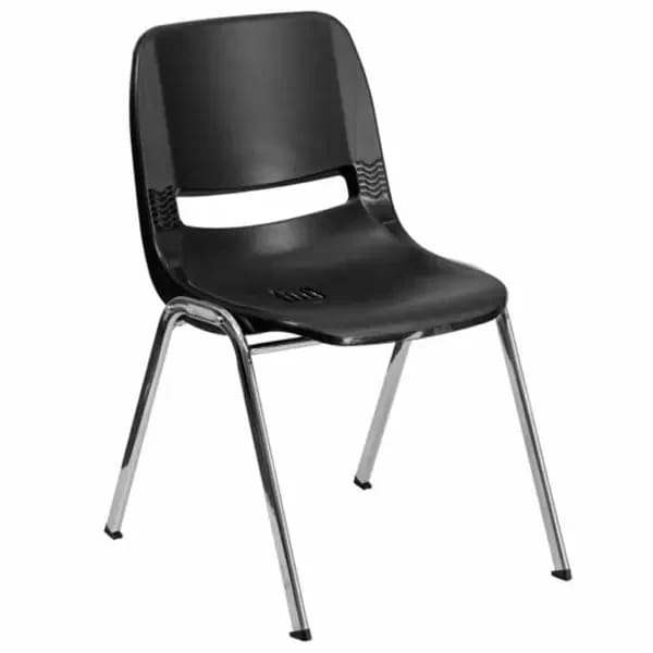 Flash Furniture RUT-18-BK-CHR-GG Stacking Chair Black Plastic Seat and Metal Frame — view 1