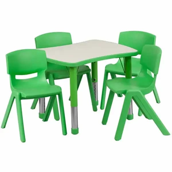 Flash Furniture YU-YCY-098-0034-RECT-TBL-GREEN-GG Gray Laminate/Green Preschool Activity Table Set with Four Chairs — view 2
