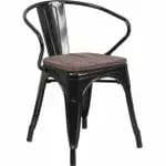 Flash Furniture CH-31270-BQ-WD-GG Black and Antique Gold Galvanized Steel Armchair with Wood Seat — view 5
