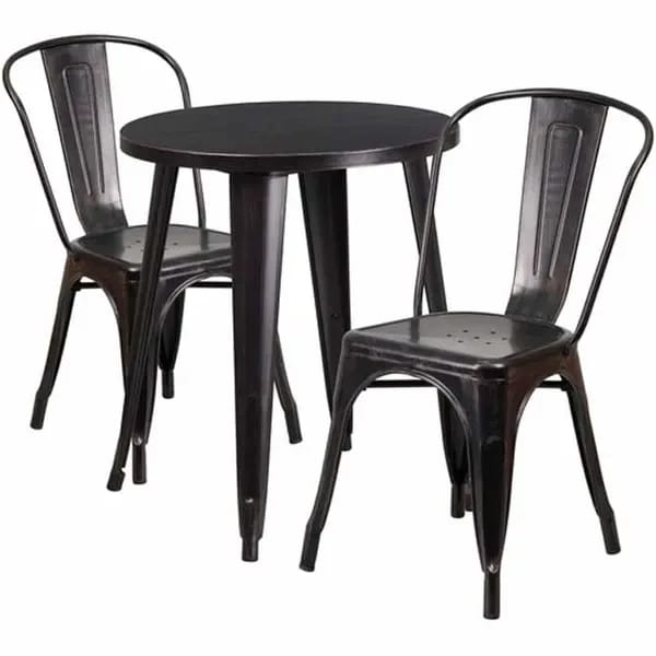 Flash Furniture CH-51080TH-2-18CAFE-BQ-GG Black and Antique Gold Metal Table and Chair Set with Two Chairs — view 2