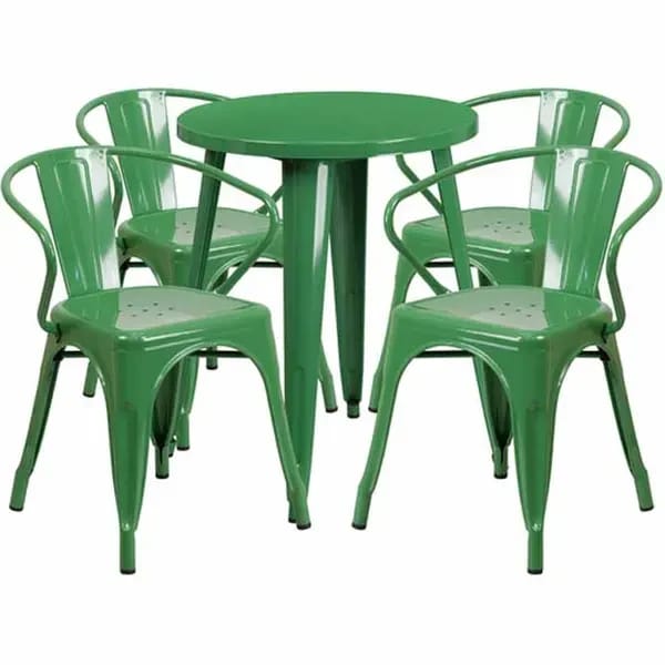 Flash Furniture CH-51080TH-4-18ARM-GN-GG Green Metal Table and Chair Set with Four Chairs — view 1