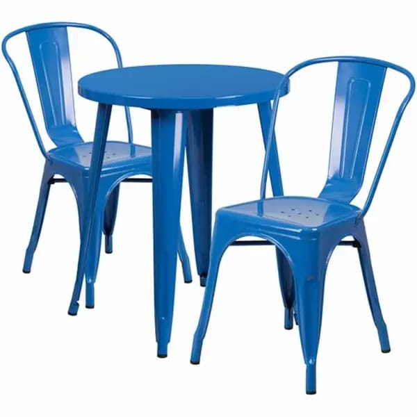Flash Furniture CH-51080TH-2-18CAFE-BL-GG Blue Metal Table and Chair Set with Two Chairs — view 2