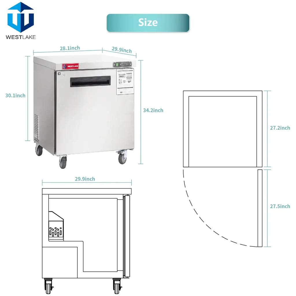 Westlake WKTR-27B Undercounter Refrigerator 1 Door 33-40°F — view 4