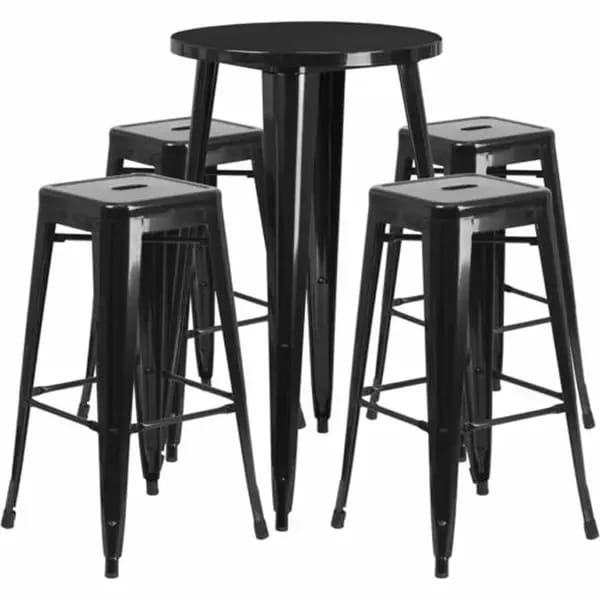 Flash Furniture CH-51080BH-4-30SQST-BK-GG Black Metal Bar Stool and Table Set with Four Bar Stools — view 2
