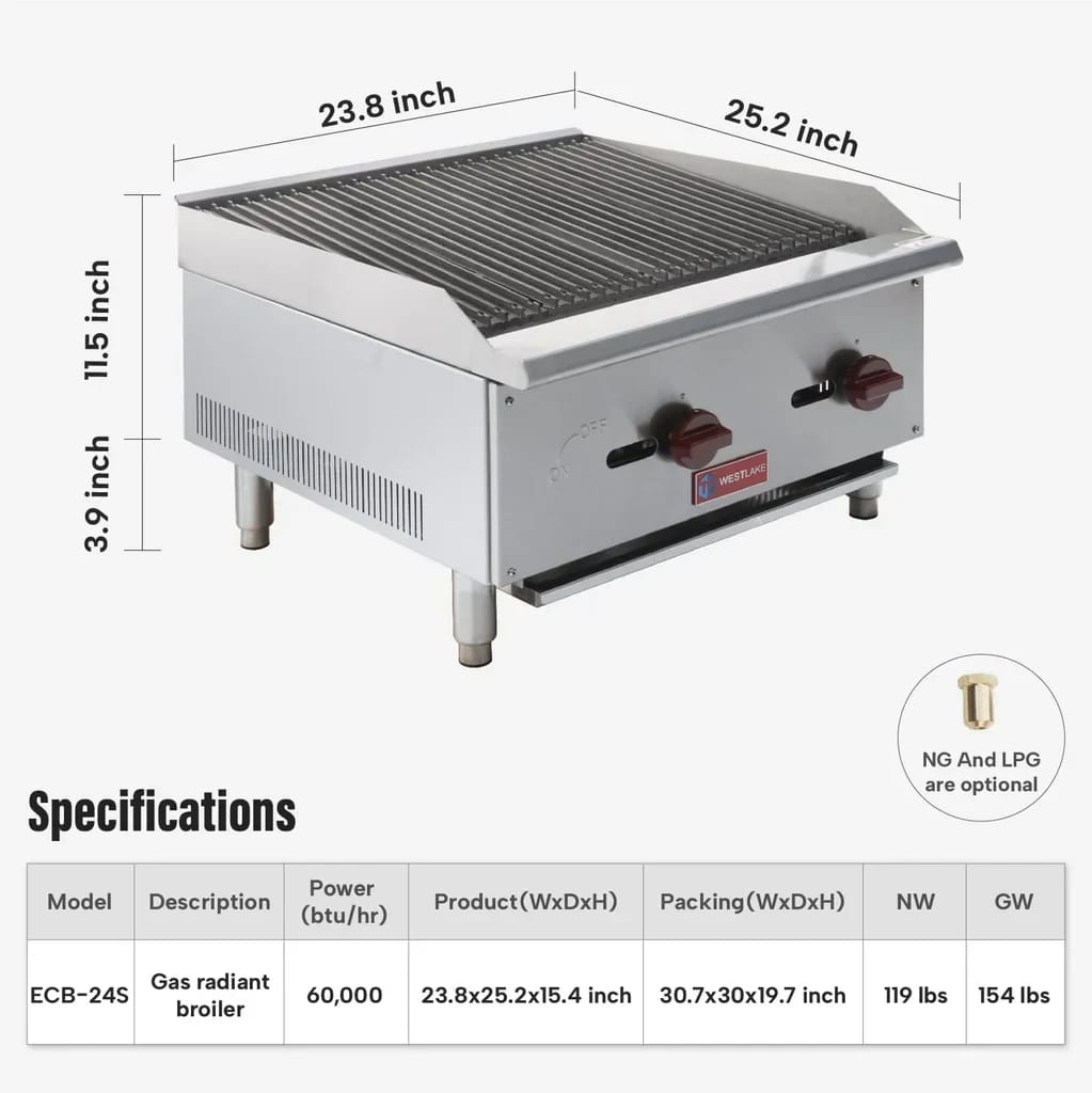Westlake ECB-24S Gas Radiant Broiler 23.8" 60,000 Btu — view 2