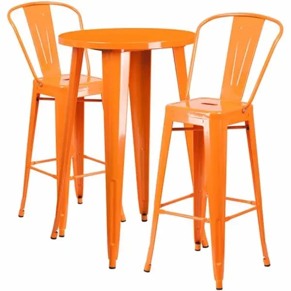 Flash Furniture CH-51080BH-2-30CAFE-OR-GG Orange Metal Bar Stool and Table Set with Two Bar Stools — view 2