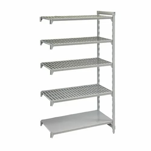 Cambro Camshelving CPA187284VS5PKG 5-Shelf Polypropylene-Covered Steel Posts Speckled Gray Shelving Kit 72"W X 18"D X 84"H — view 1