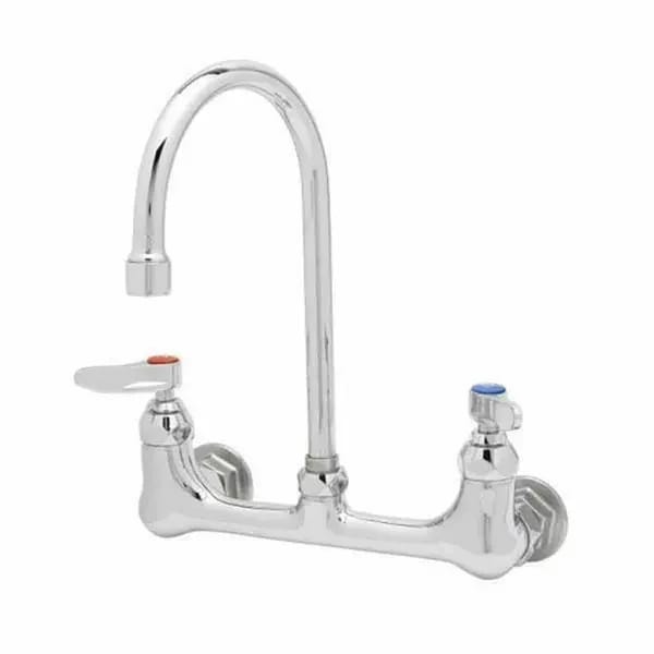 T&S B-0330-M Single Hole Wall Mount Double Pantry Faucet with 5-3/4" Gooseneck Spout — view 1