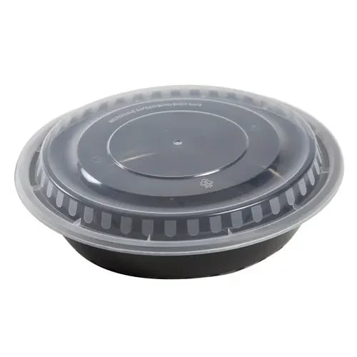 48 oz. Round To-Go Combo Container, Black with Clear Lid | Case of 150