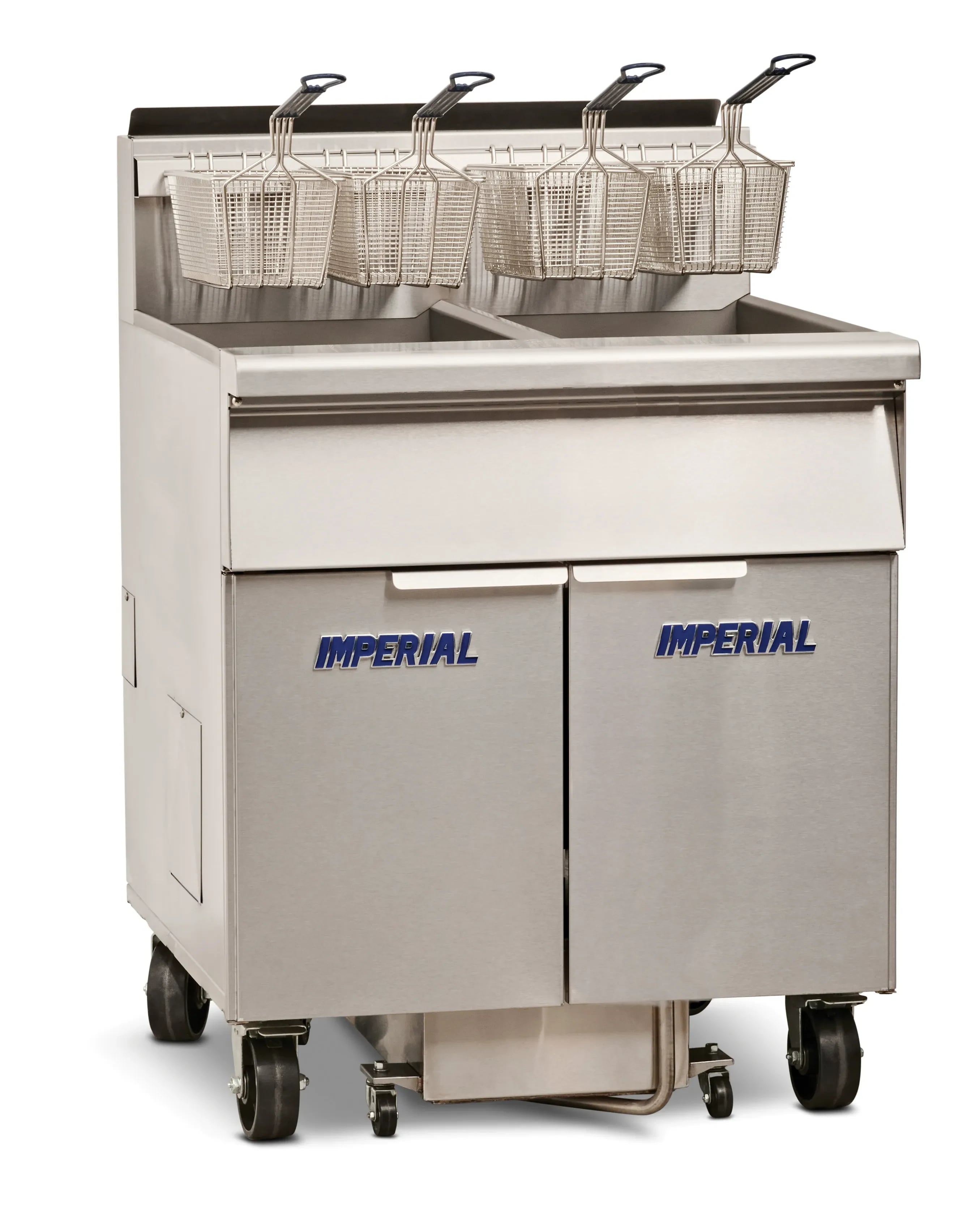Imperial IFSSP275EU Pro Series Electric Freestanding Tilt-Up Ribbon Fryer 2 Vat 75 Pound Heavy-Duty Snap Action Thermostat Control — 480V, 3PH