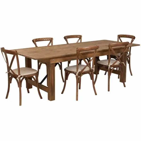 Flash Furniture XA-FARM-11-GG Pecan Wood Farm Table and Chair Set with Six Chairs