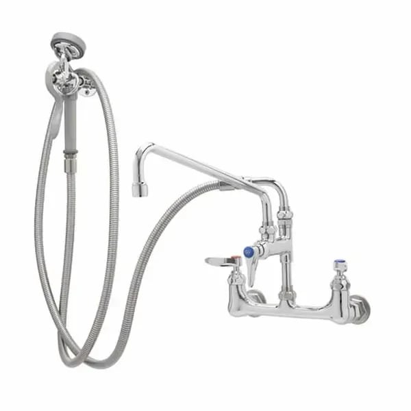 T&S B-0175-06 8" Wall Mount Pre-Rinse Faucet with Add-On 8" Swing Spout Faucet Spray Assembly with Spray Hose