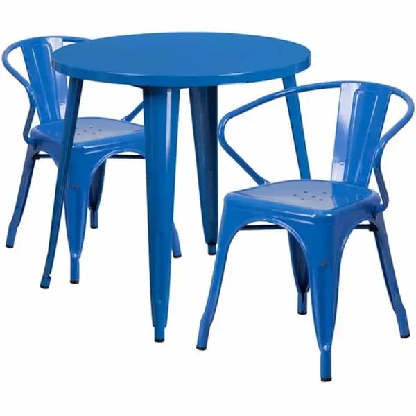 Flash Furniture CH-51090TH-2-18ARM-BL-GG Blue Metal Table and Chair Set with Two Chairs
