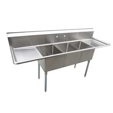 Serv-Ware E3CWP18182-24 Three-Compartment Underbar Sink 18" x 18" Bowls with 24" Drainboard