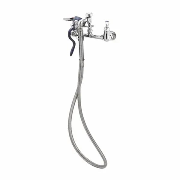 Commercial Kitchen Plumbing Fittings — T&S B-0167 8" Wall Mount Pre-Rinse Faucet with 68" Hose Spray Assembly with Spray Hose