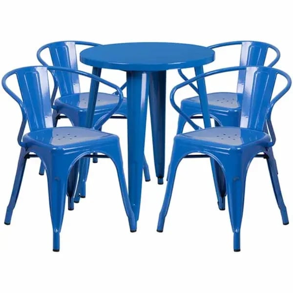 Flash Furniture CH-51080TH-4-18ARM-BL-GG Blue Metal Table and Chair Set with Four Chairs