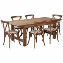 Flash Furniture XA-FARM-9-GG Pecan Wood Farm Table and Chair Set with Six Chairs