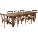 Flash Furniture XA-FARM-14-GG Pecan Wood Farm Table and Chair Set with Eight Chairs