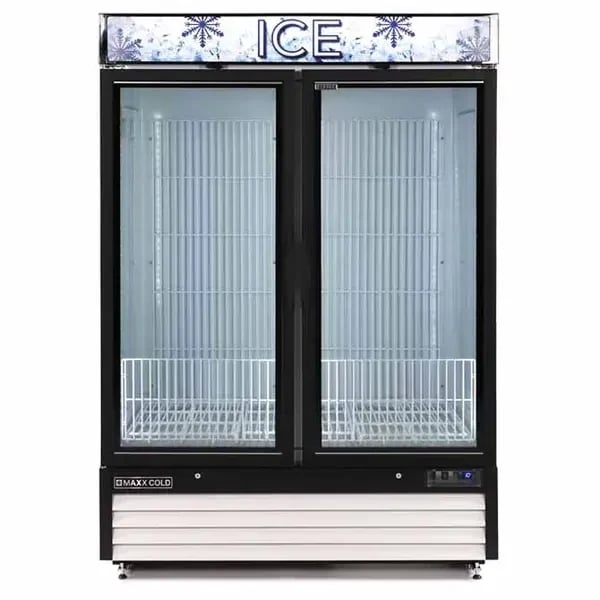 Maxx Cold MXM2-48FHC-ICE 48 cu. ft. White 2-Swing Door Bagged Ice Freezer Merchandiser 54"W