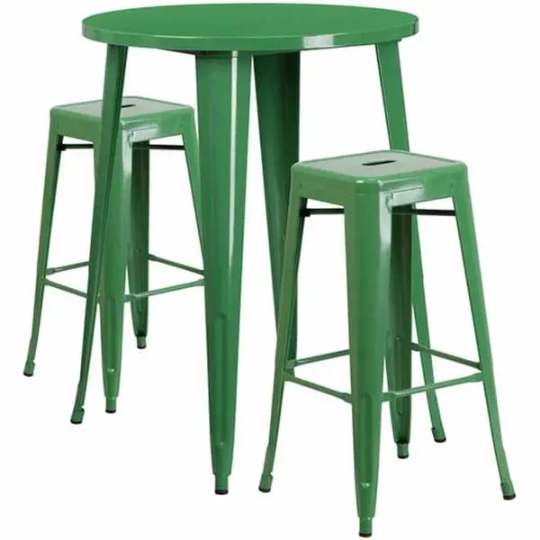 Flash Furniture CH-51090BH-2-30SQST-GN-GG Green Metal Bar Stool and Table Set with Two Bar Stools