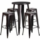 Flash Furniture CH-51080BH-4-30SQST-BQ-GG Black and Antique Gold Metal Bar Stool and Table Set with Four Bar Stools