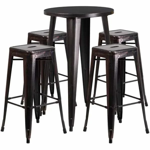 Flash Furniture Furniture Parts — Flash Furniture CH-51080BH-4-30SQST-BQ-GG Black and Antique Gold Metal Bar Stool and Table Set with Four Bar Stools
