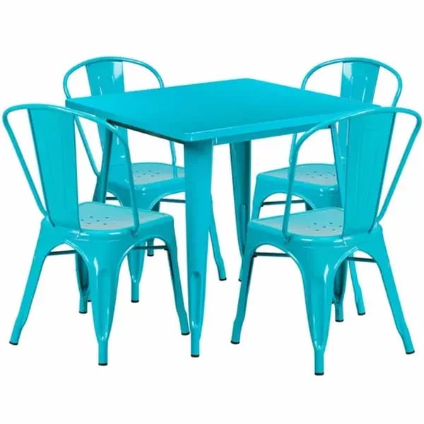 Flash Furniture ET-CT002-4-30-CB-GG Crystal Teal Galvanized Steel Table and Chair Set with Four Chairs